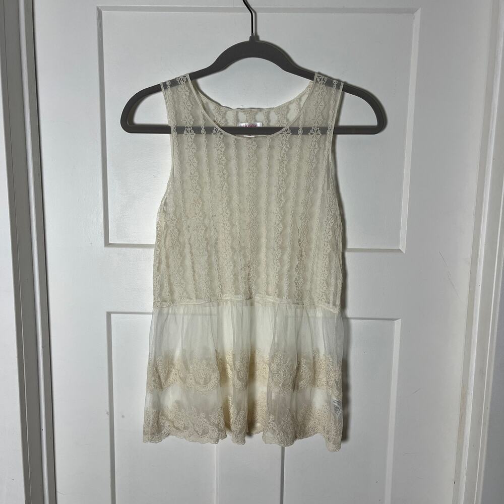 Cream Sheer Lace Tank Top Boho Vintage XS